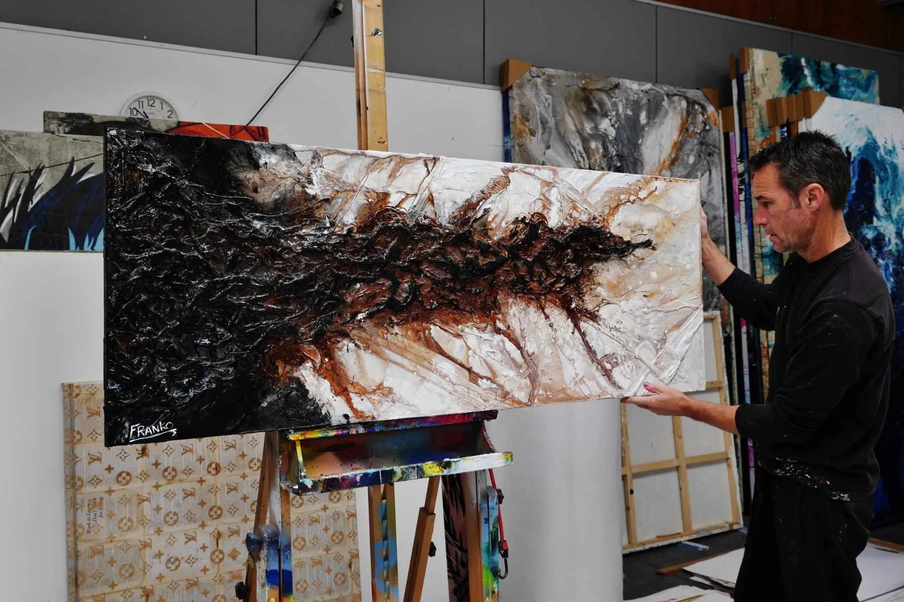 Earth 160cm x 60cm Blue Brown Textured Abstract Painting (SOLD)