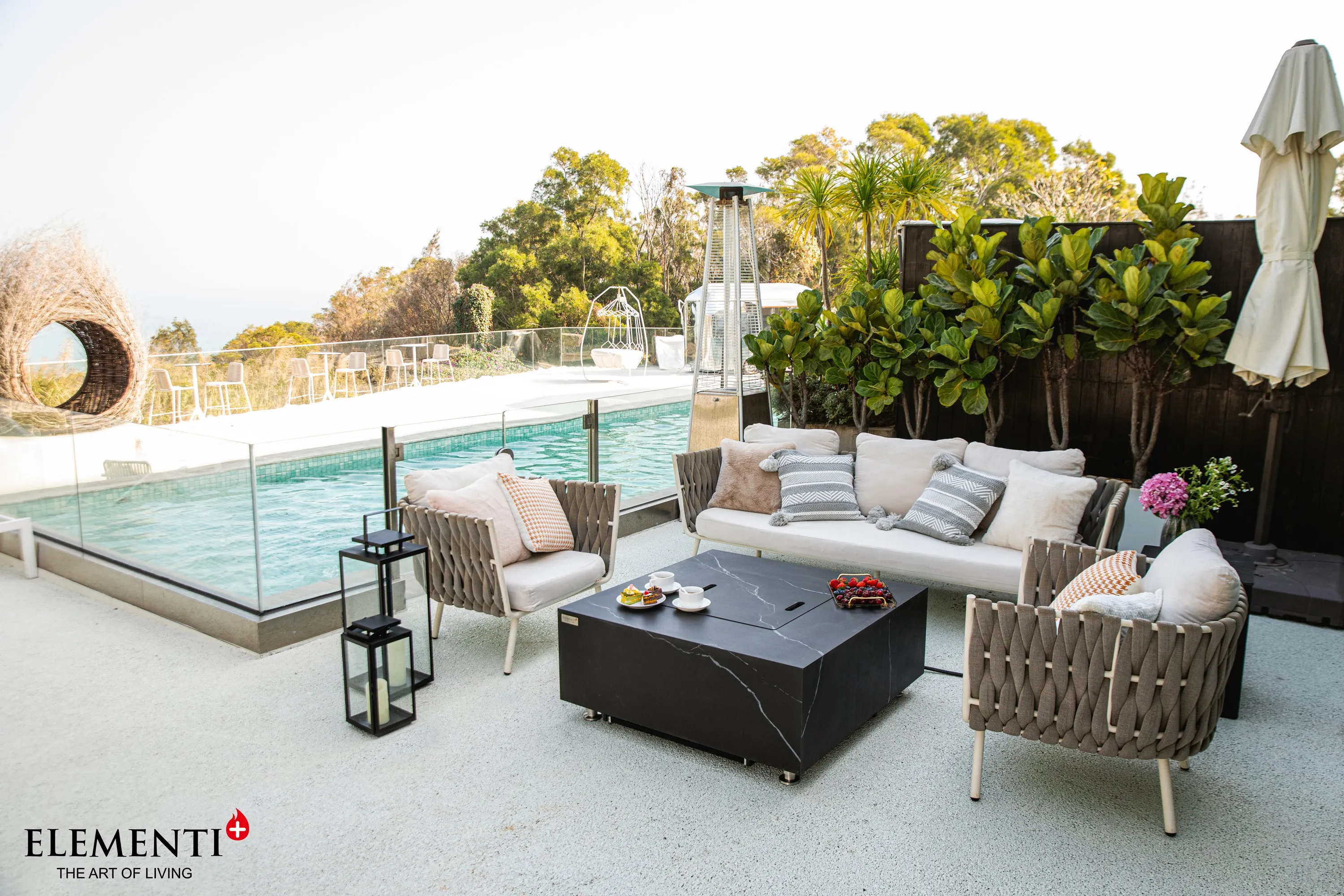 Elementi Plus OFP103BB Sofia Marble Porcelain Outdoor Fire Table
