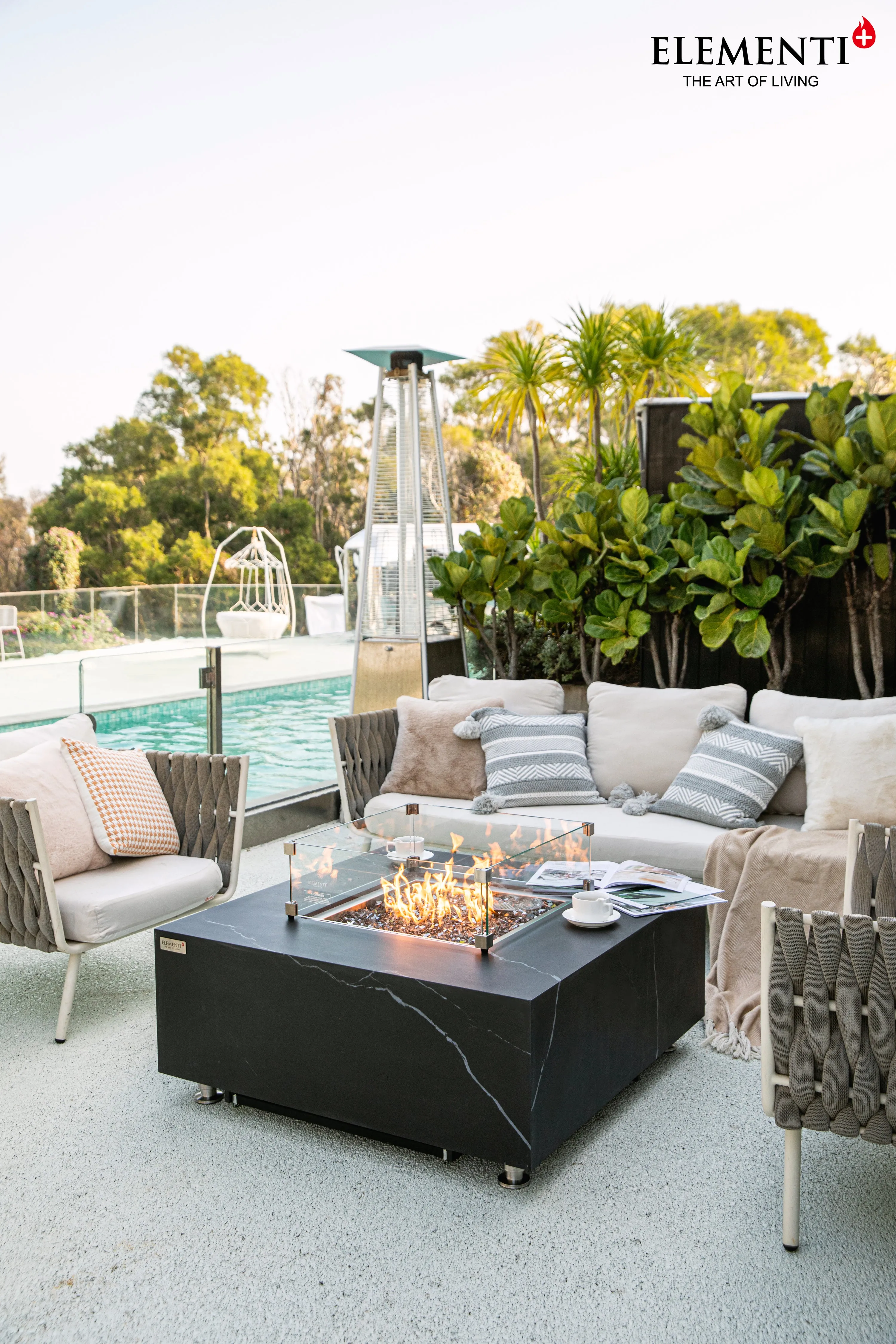 Elementi Plus OFP103BB Sofia Marble Porcelain Outdoor Fire Table
