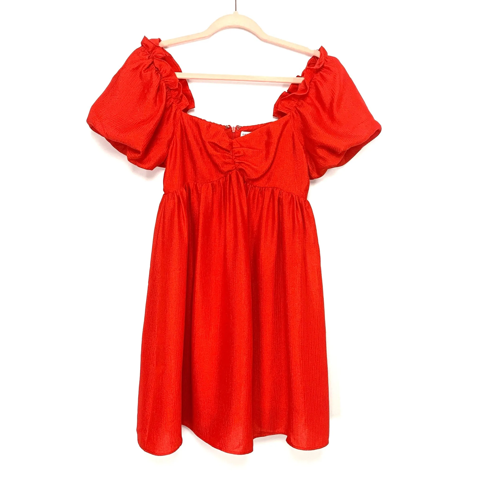 English Factory Red Puff Sleeve Babydoll Dress- Size XS