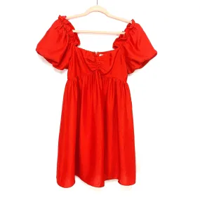 English Factory Red Puff Sleeve Babydoll Dress- Size XS