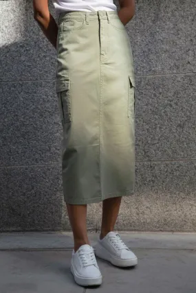 Ex Threadbare Green 100% Cotton Maxi Cargo Skirt