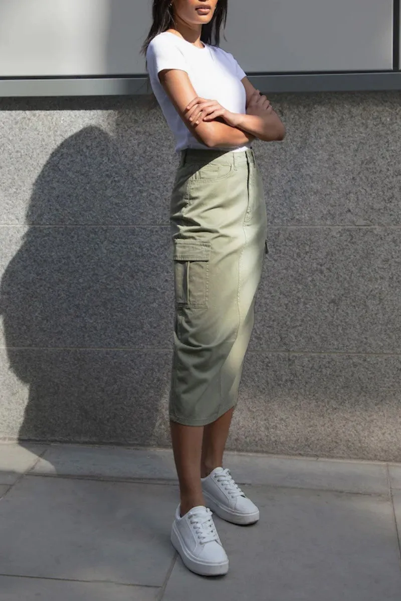 Ex Threadbare Green 100% Cotton Maxi Cargo Skirt