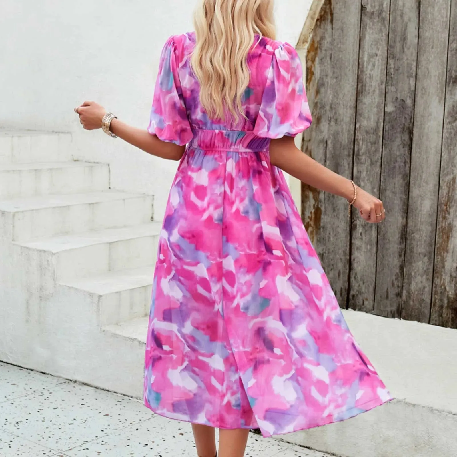 Fashion Summer Dresses Woman Clothes Short Sleeves V Neck Maxi Long Boho Dress