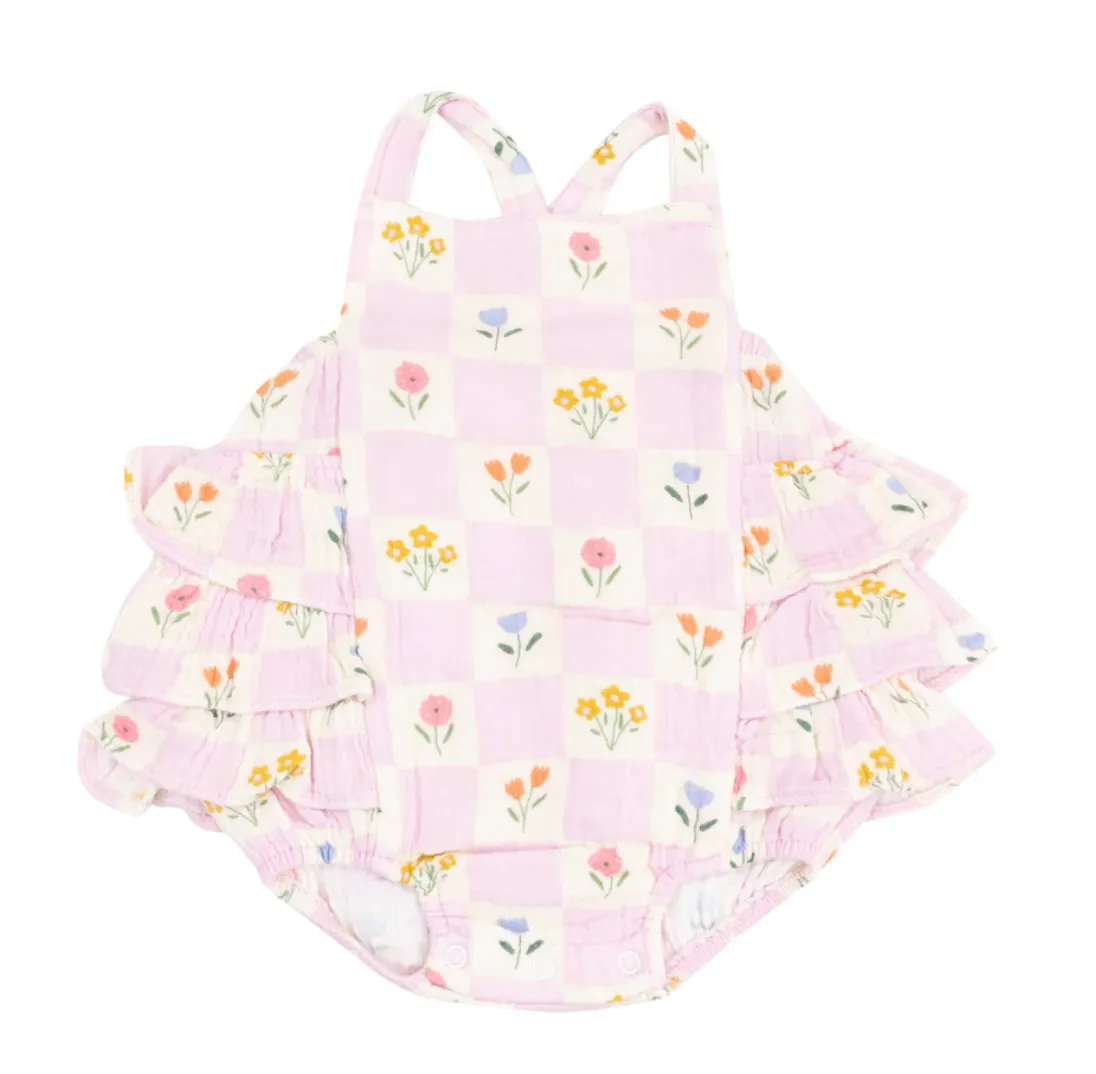 Floral Check Ruffle Sunsuit