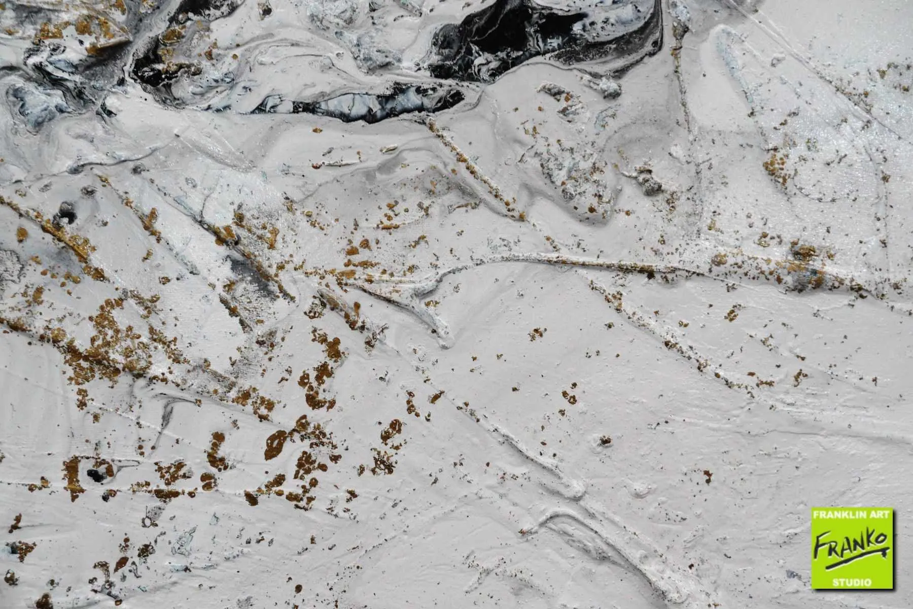 Fluid Rush 200cm x 80cm Black Gold White Grey Textured Abstract Painting (SOLD)