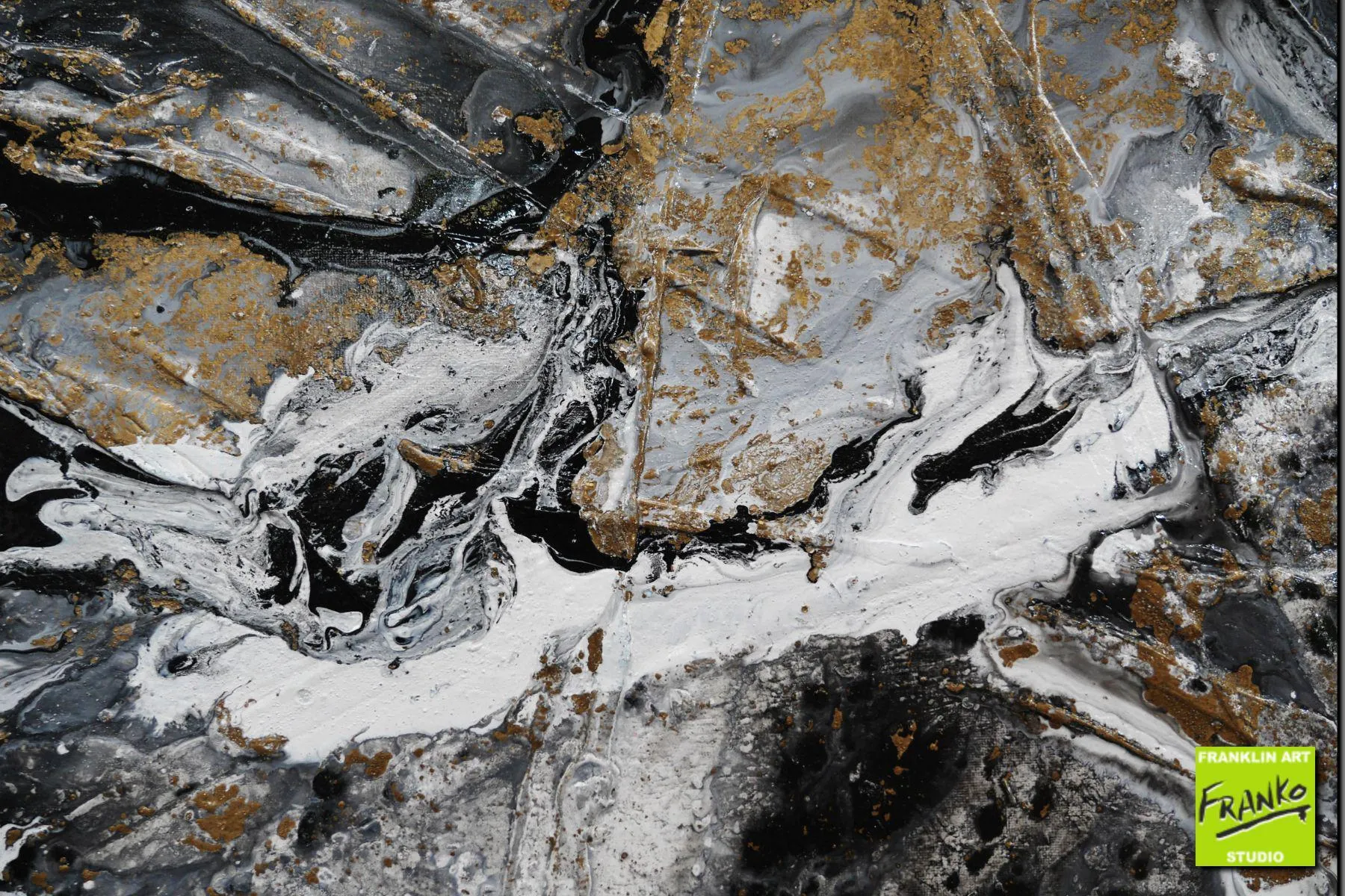 Fluid Rush 200cm x 80cm Black Gold White Grey Textured Abstract Painting (SOLD)