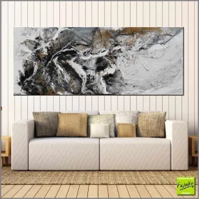 Fluid Rush 200cm x 80cm Black Gold White Grey Textured Abstract Painting (SOLD)