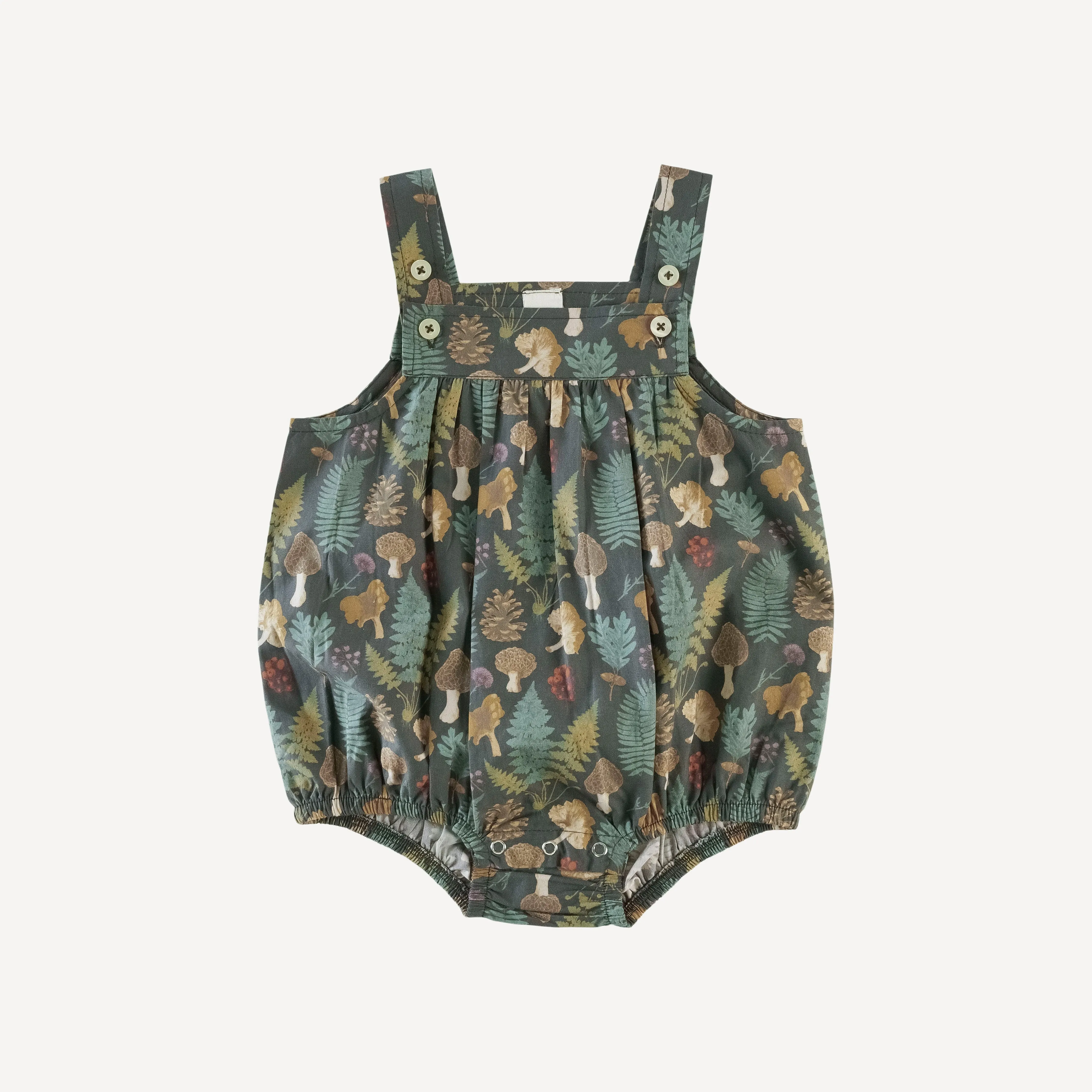 gathered overall bubble | black autumn botanical | organic cotton mid-weight woven