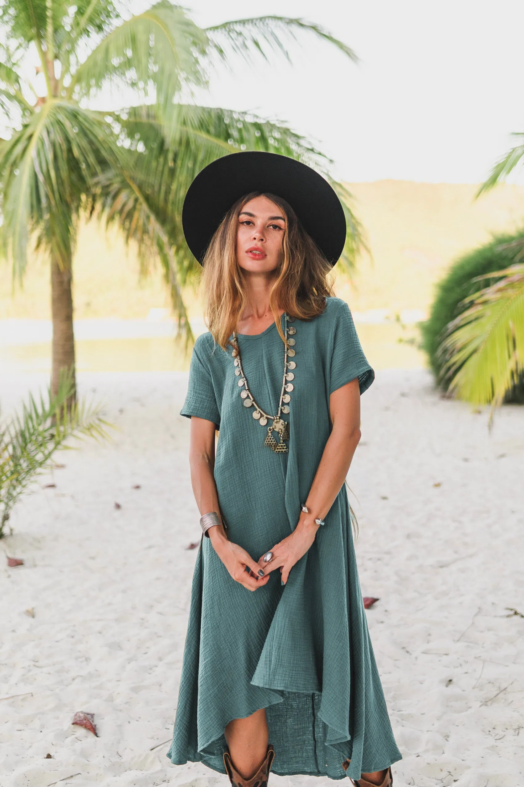 Gauze Cotton Dress Rhea Teal