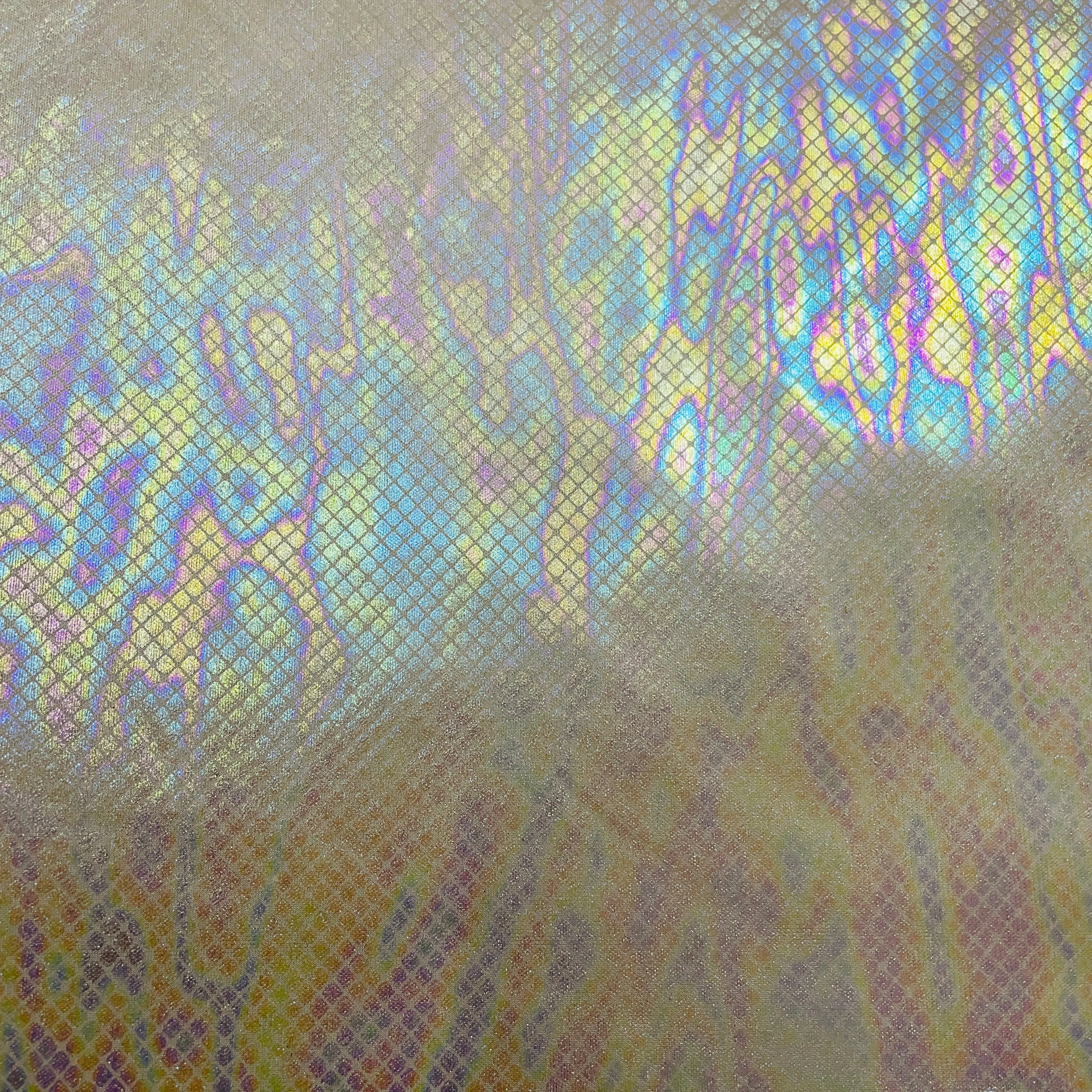 Grey Geometerical 3D Rainbow With Lurex Knit Lycra Fabric