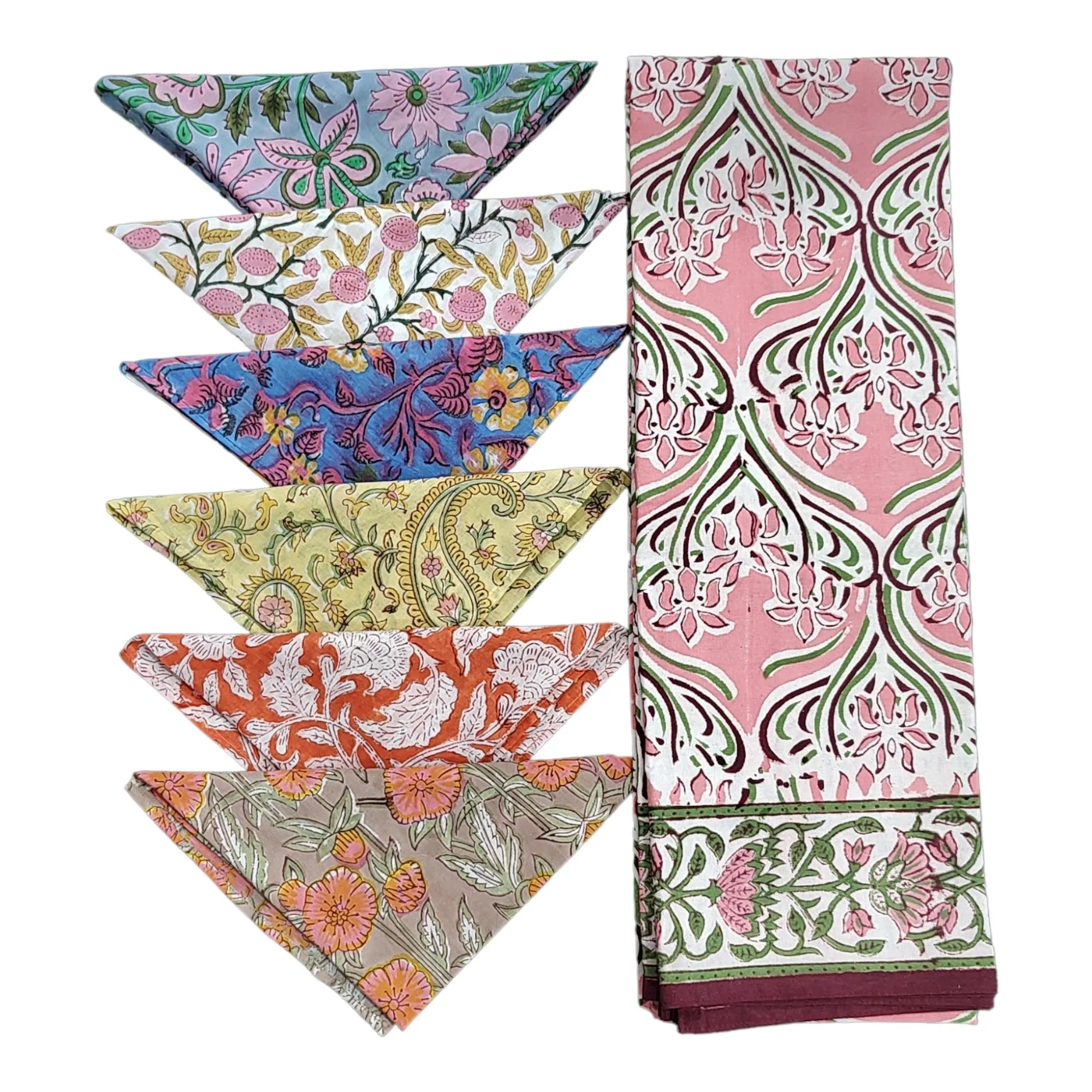 Hand Block Print Indian Rectangular Tablecloth with Napkins 100%cotton Floral Kitchen Linen , Dinner Party , Wedding , Boho Style Home Decor
