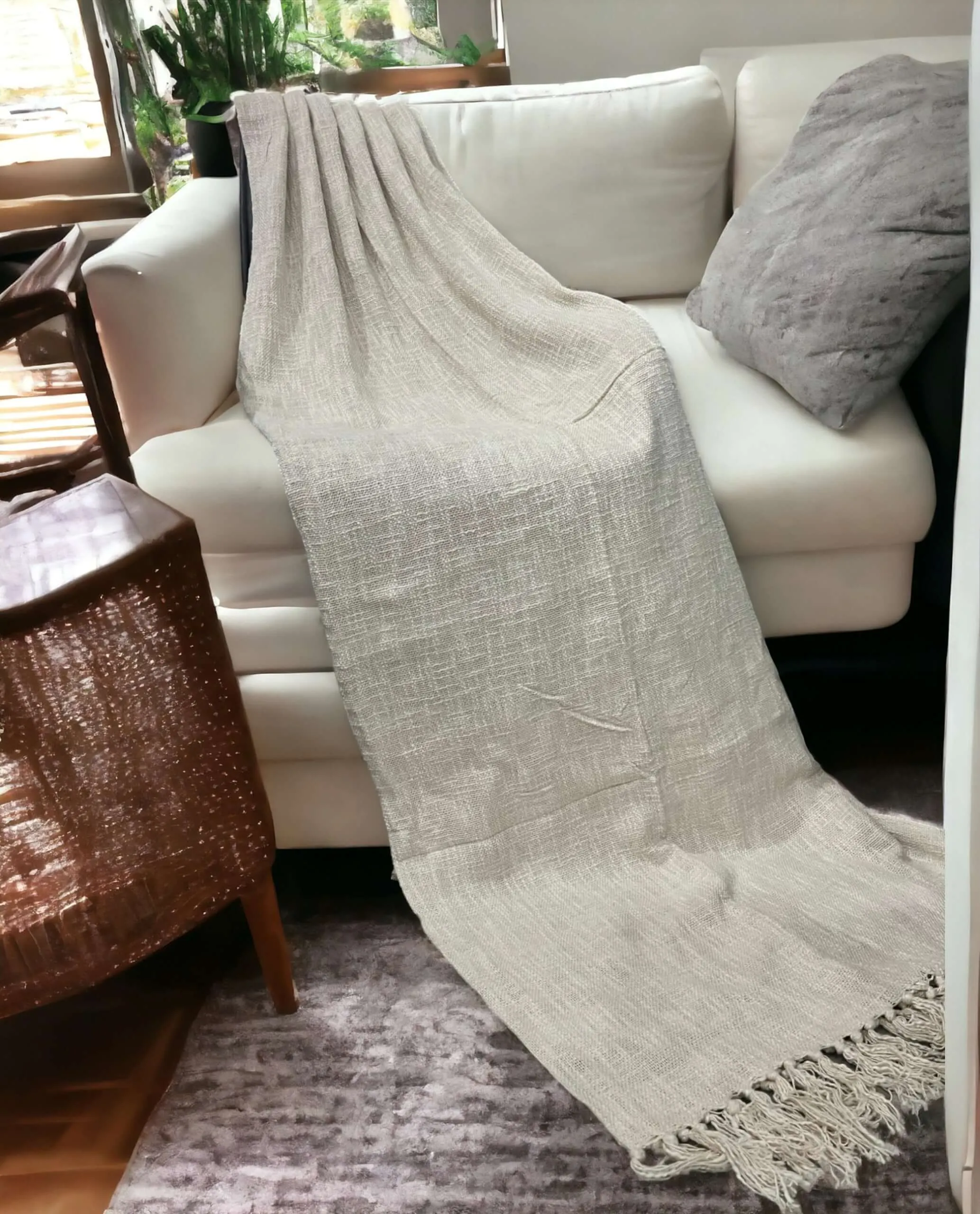Hand-Loomed Cotton Sofa Throw Size  72 x 52 Inches 100%Cotton Throw Blanket with Tassels Bohemian Style Home Décor