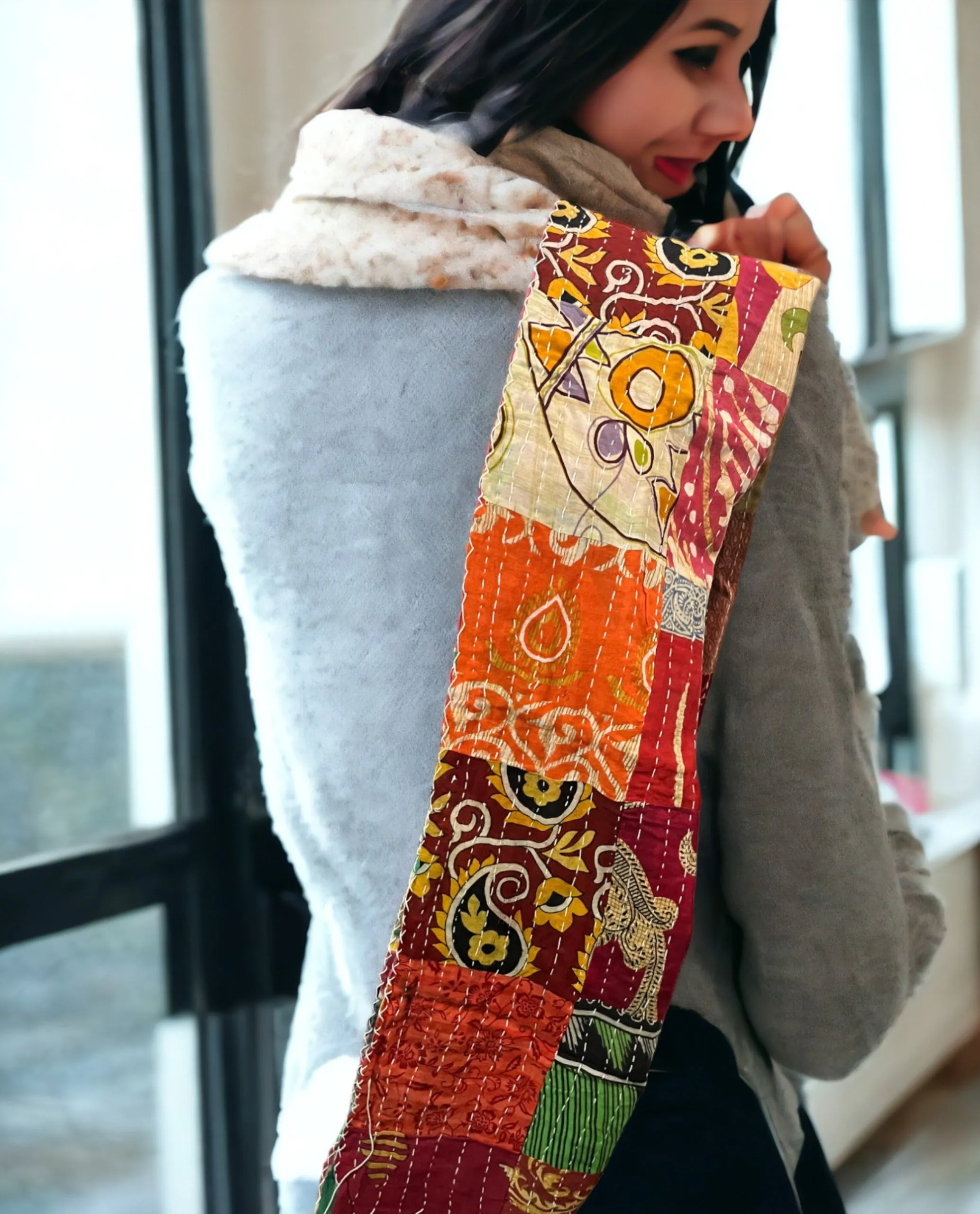 Kantha 100%cotton vintage scarf wrap sari scarf reversible stole Women Fashion Accessories