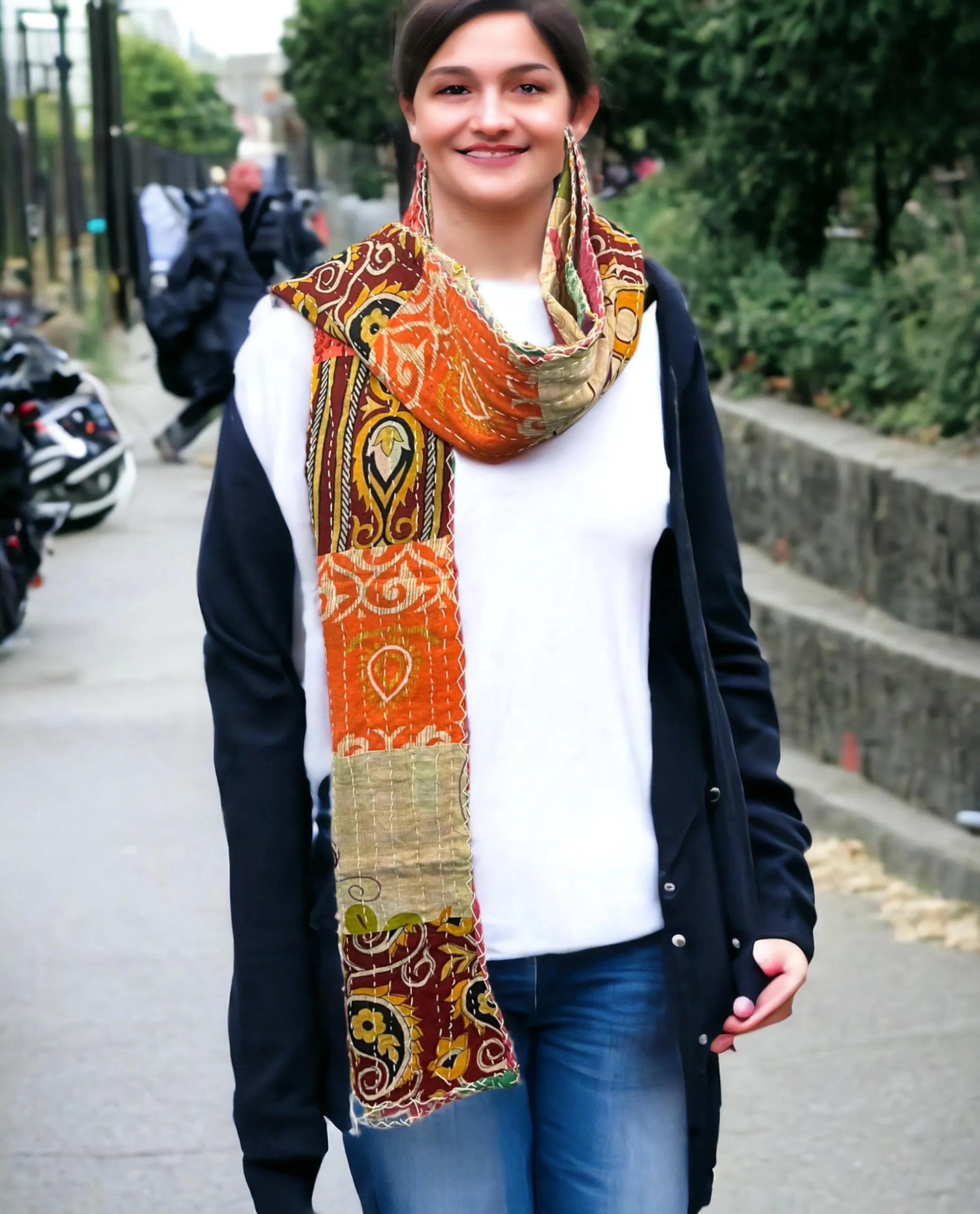 Kantha 100%cotton vintage scarf wrap sari scarf reversible stole Women Fashion Accessories