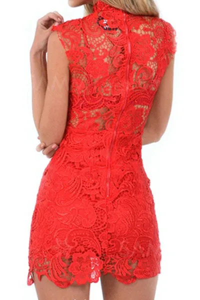 Lace Hollow-out Mini Vintage Dress