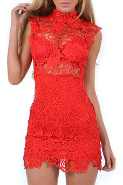 Lace Hollow-out Mini Vintage Dress