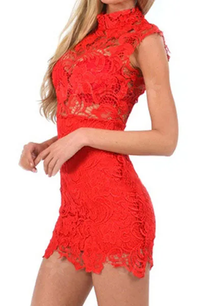 Lace Hollow-out Mini Vintage Dress