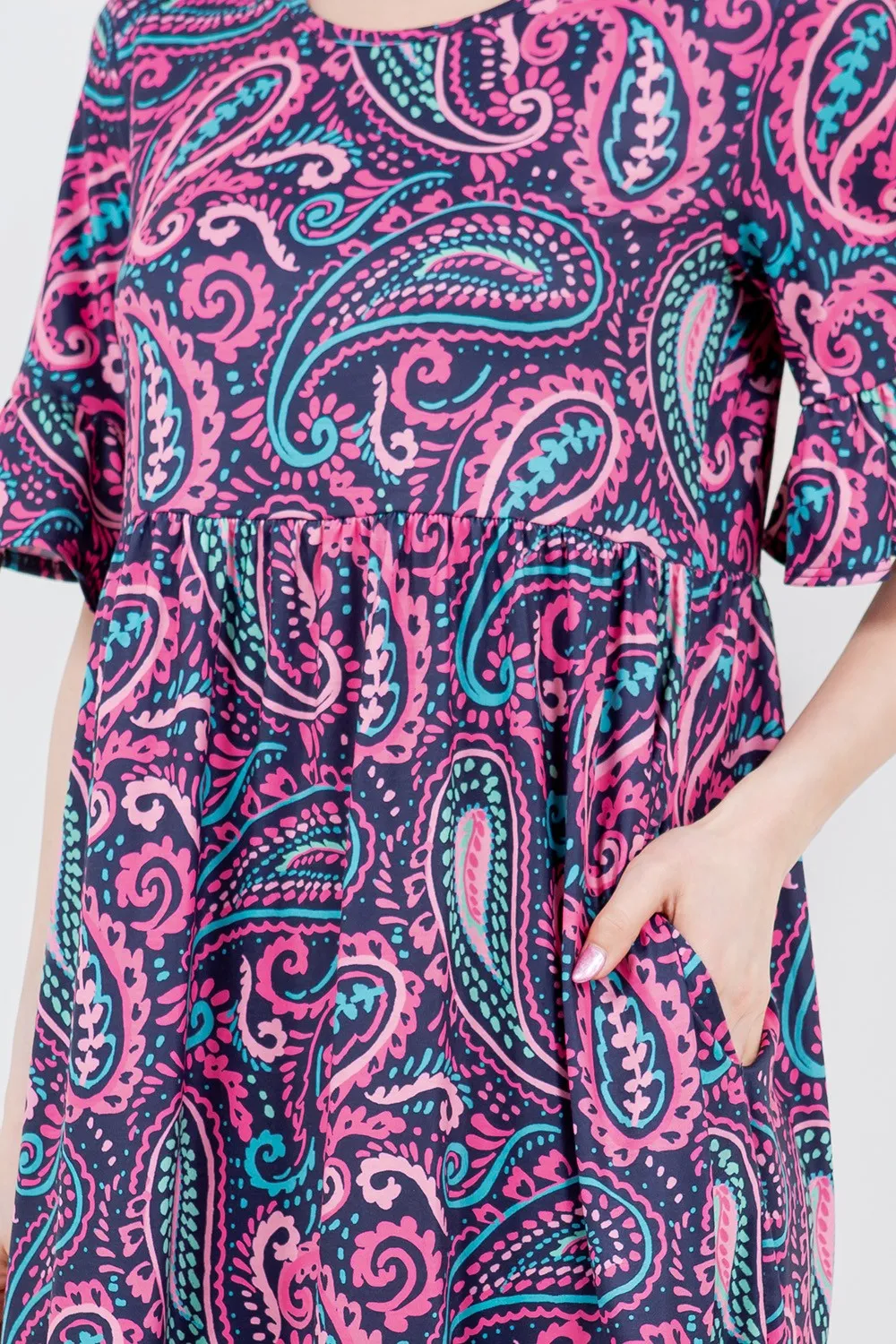 Libby Pink Paisley Print Ruffle Dress