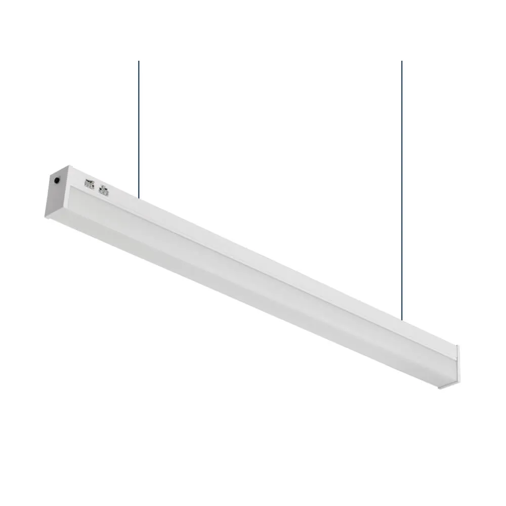 Linear pendant light linkable wattage selectable CCT selectable 2ft 4ft 8ft emergency back up and Bluetooth sensor technology