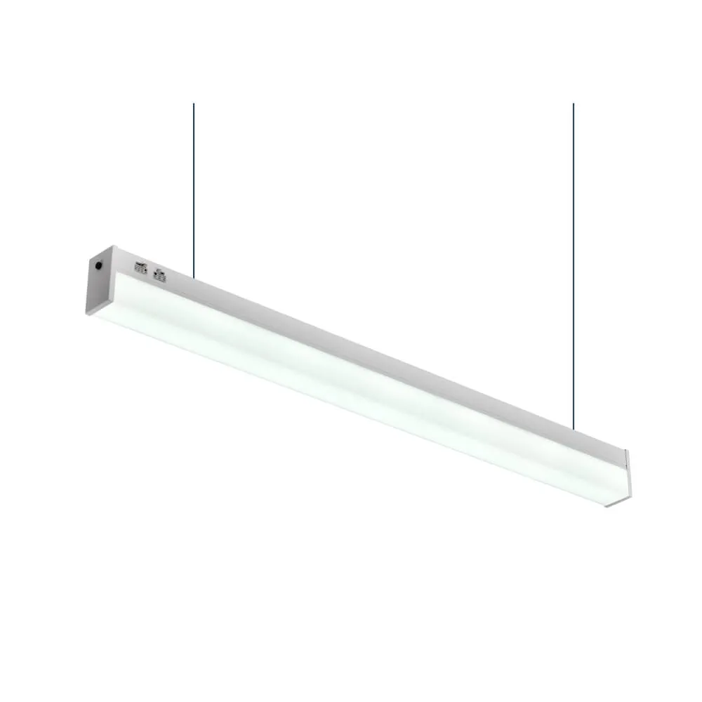 Linear pendant light linkable wattage selectable CCT selectable 2ft 4ft 8ft emergency back up and Bluetooth sensor technology