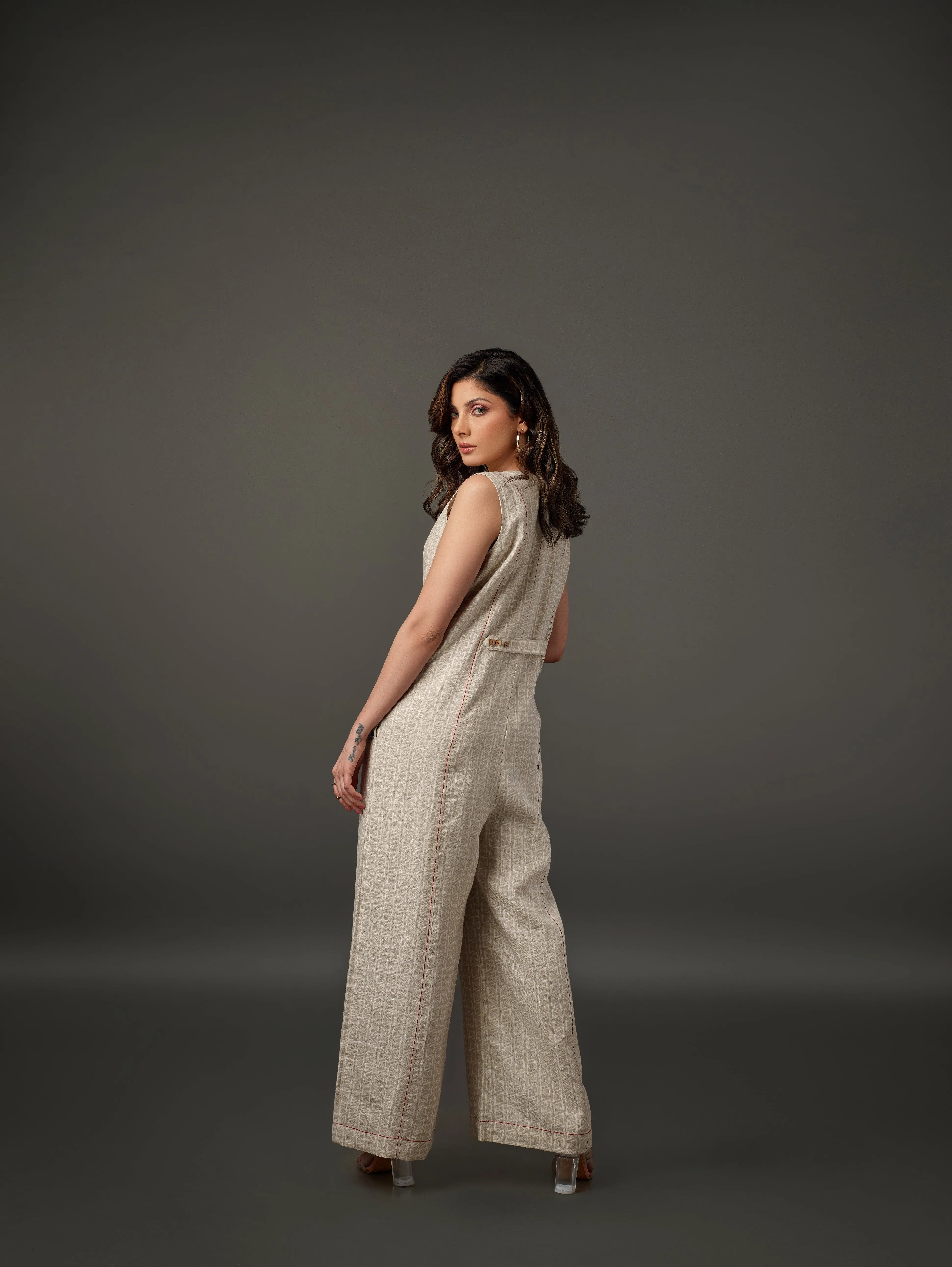 Linen Printed Sleeveless Jumpsuit