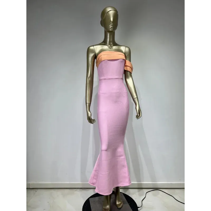 LVSANW 2024 New Tube Top Bandage Dress Cross-Border Amazon Aliexpress Popular Pink Color Matching Elegant Party Dress