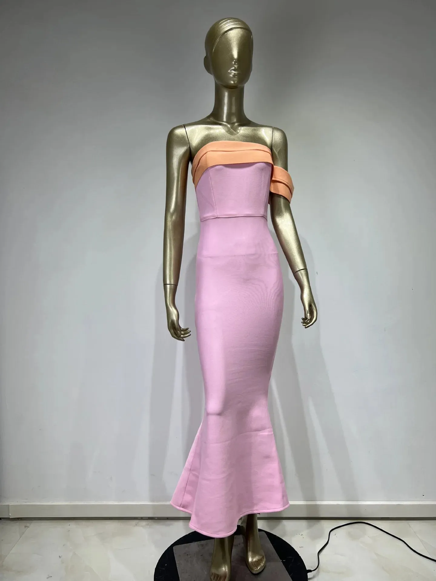 LVSANW 2024 New Tube Top Bandage Dress Cross-Border Amazon Aliexpress Popular Pink Color Matching Elegant Party Dress
