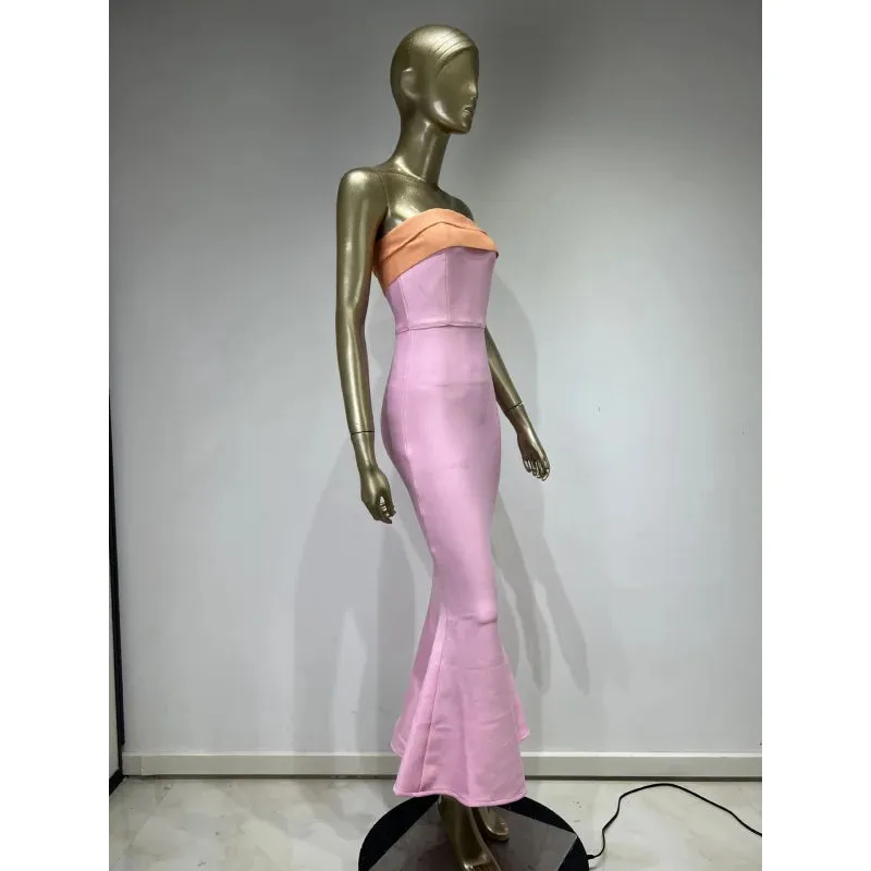 LVSANW 2024 New Tube Top Bandage Dress Cross-Border Amazon Aliexpress Popular Pink Color Matching Elegant Party Dress