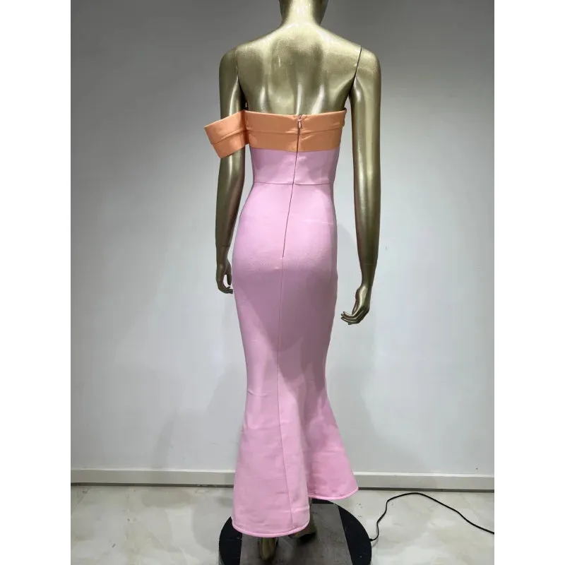 LVSANW 2024 New Tube Top Bandage Dress Cross-Border Amazon Aliexpress Popular Pink Color Matching Elegant Party Dress