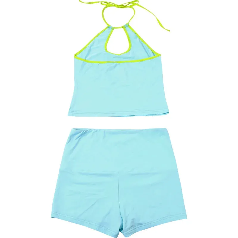 LVSANW Absobe Crop Tank Top Skirt Shorts Set Women Beachwear Halter Tube Top Low Rise Silm Leisure Suit Color Contrast Hottie Outfit