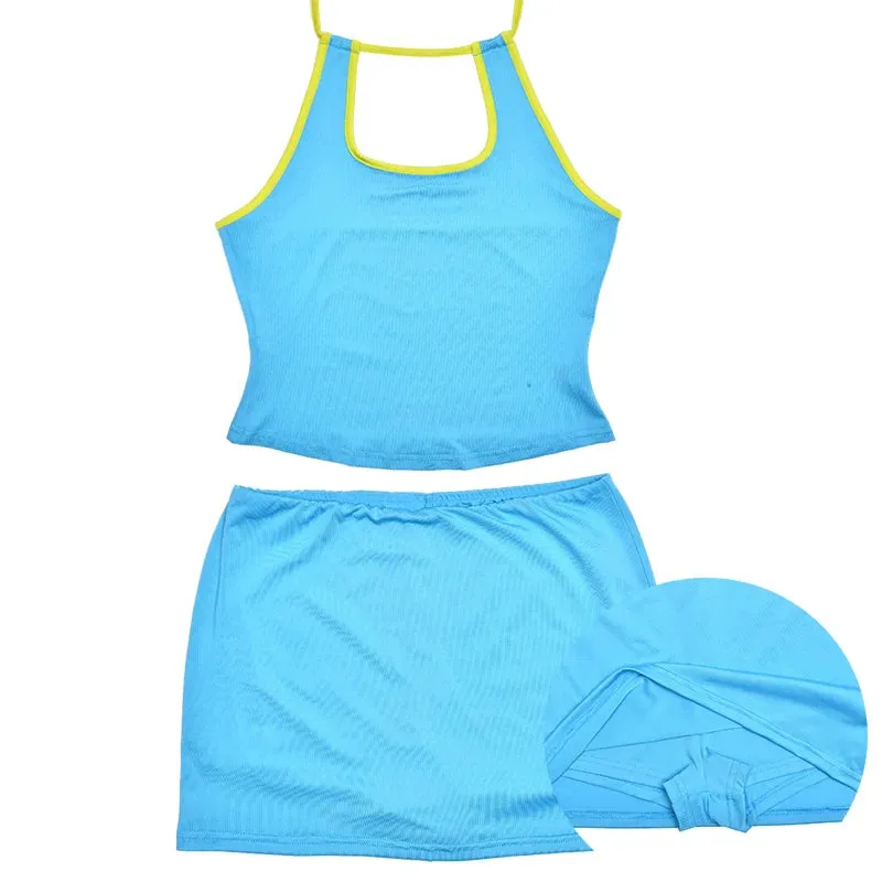LVSANW Absobe Crop Tank Top Skirt Shorts Set Women Beachwear Halter Tube Top Low Rise Silm Leisure Suit Color Contrast Hottie Outfit