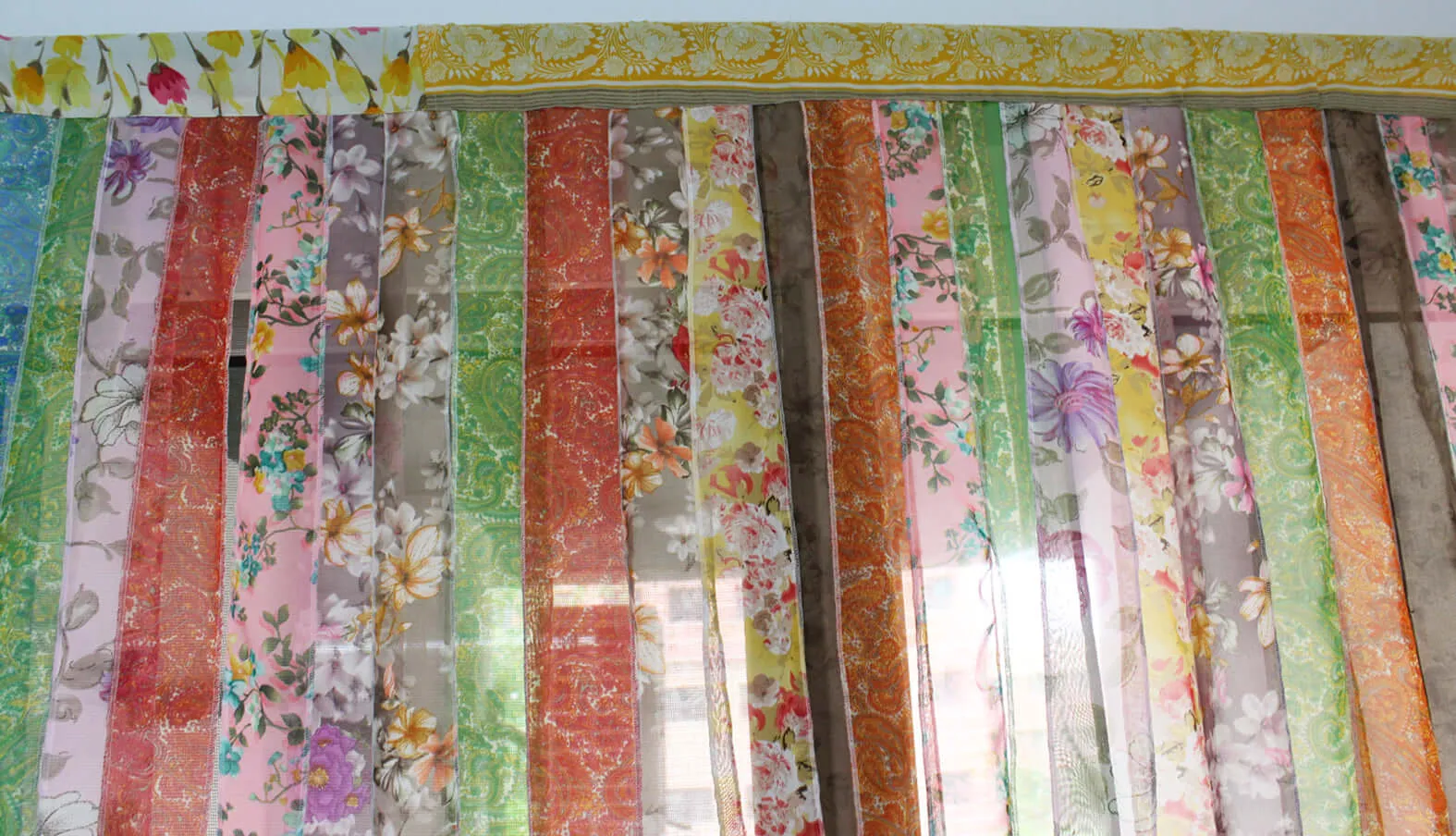 Mango Gifts New Indain Silk Sari Fabric Strip Doorway Curtain Bohemian Theme Hippy Hippie Gypsy Bohemian Decor
