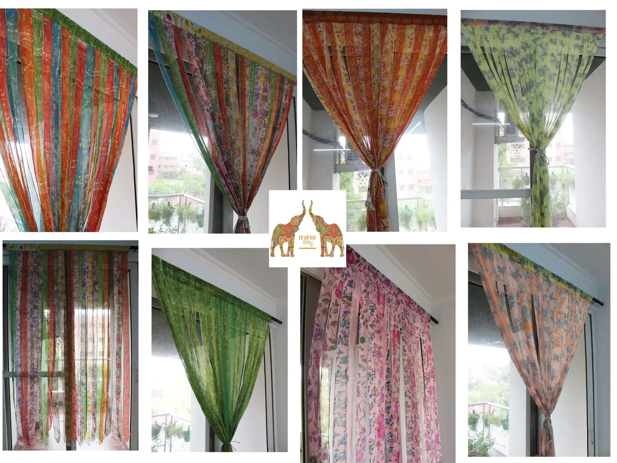Mango Gifts New Indain Silk Sari Fabric Strip Doorway Curtain Bohemian Theme Hippy Hippie Gypsy Bohemian Decor