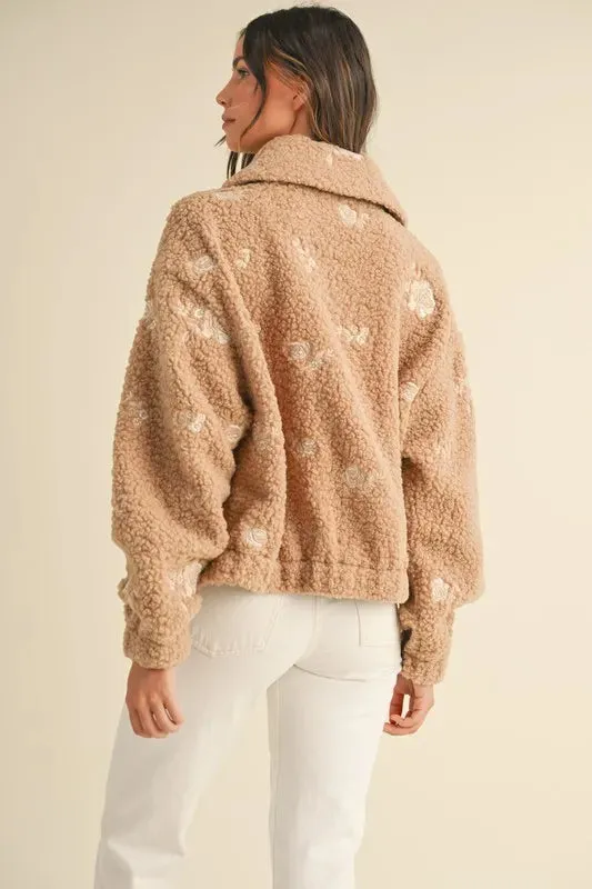 Melanie Floral Embroidered Fleece Teddy Jacket