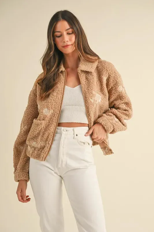 Melanie Floral Embroidered Fleece Teddy Jacket