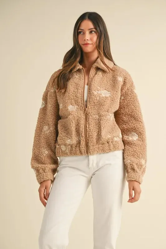 Melanie Floral Embroidered Fleece Teddy Jacket