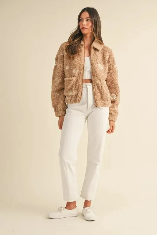 Melanie Floral Embroidered Fleece Teddy Jacket