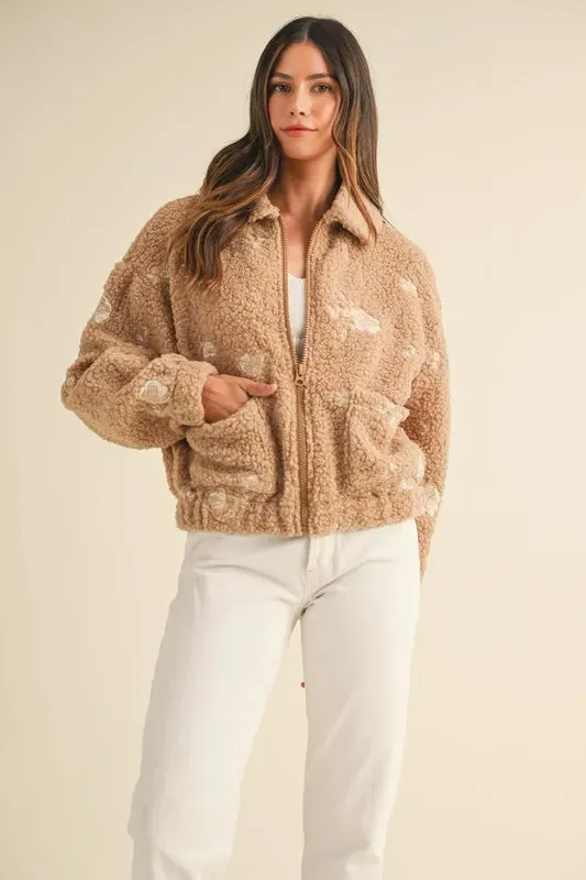 Melanie Floral Embroidered Fleece Teddy Jacket