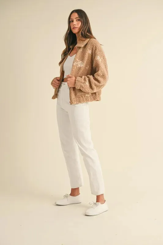 Melanie Floral Embroidered Fleece Teddy Jacket