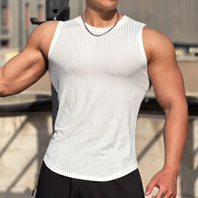Men's Striped Quick-drying Elastic Running Wait Lifting Equipment Sports Sleeveless Tank Top