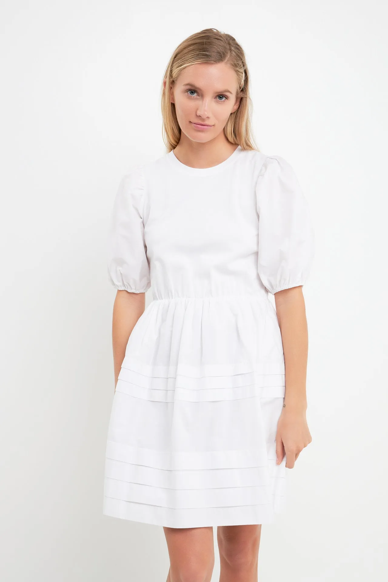 Mixed Media Pleats Mini Dress