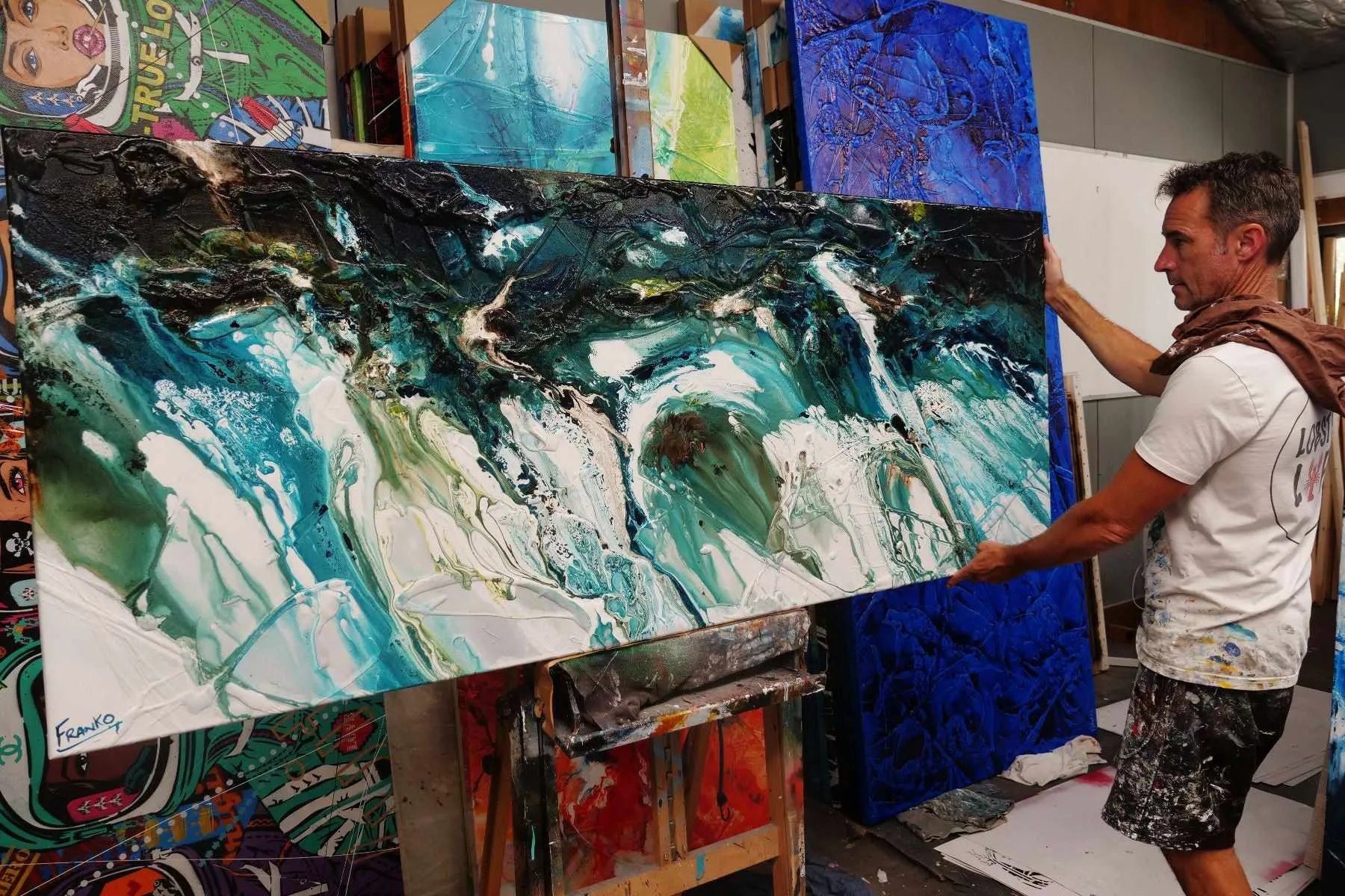 Natural Teals 200cm x 80cm Teal Textured Abstract Painting (SOLD)