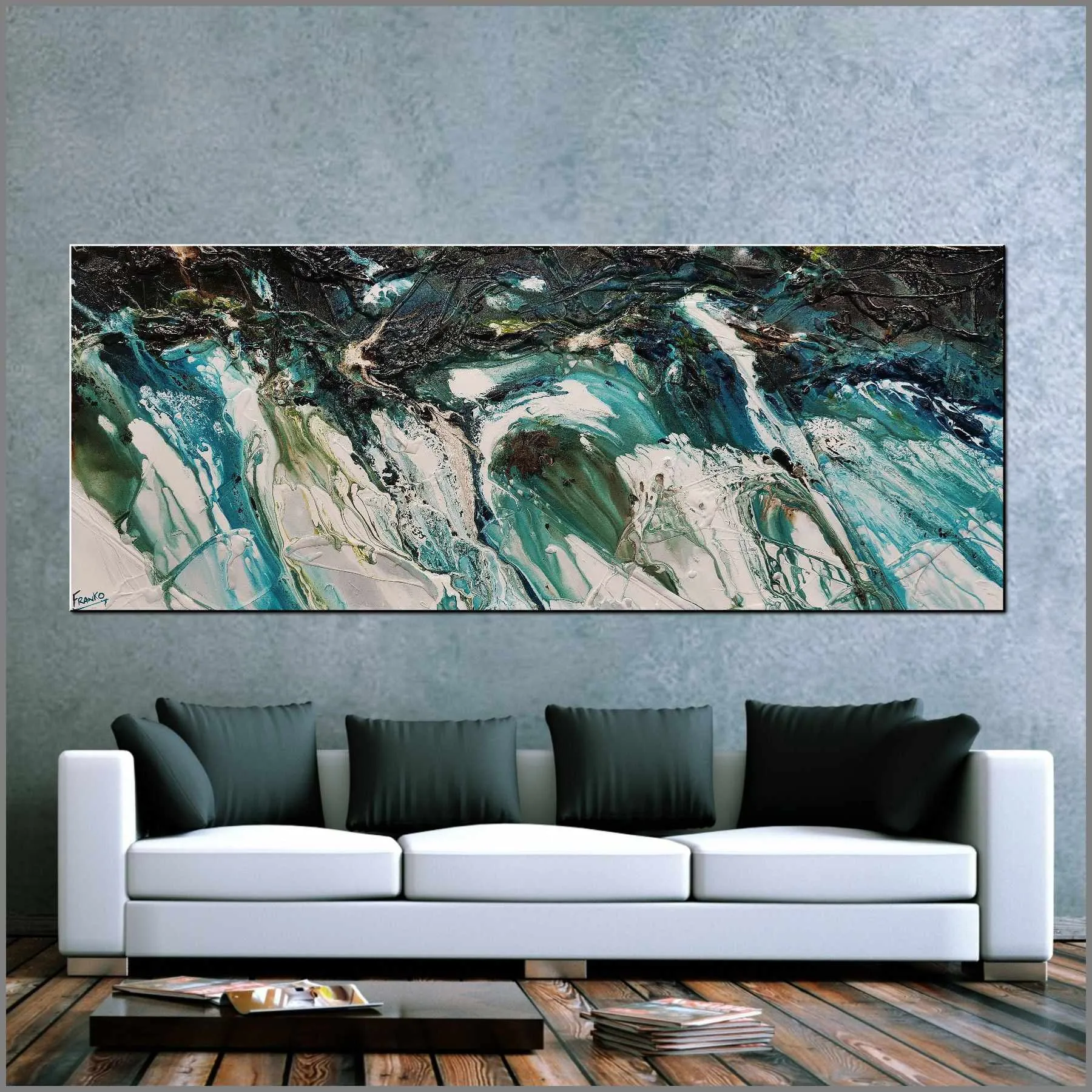 Natural Teals 200cm x 80cm Teal Textured Abstract Painting (SOLD)