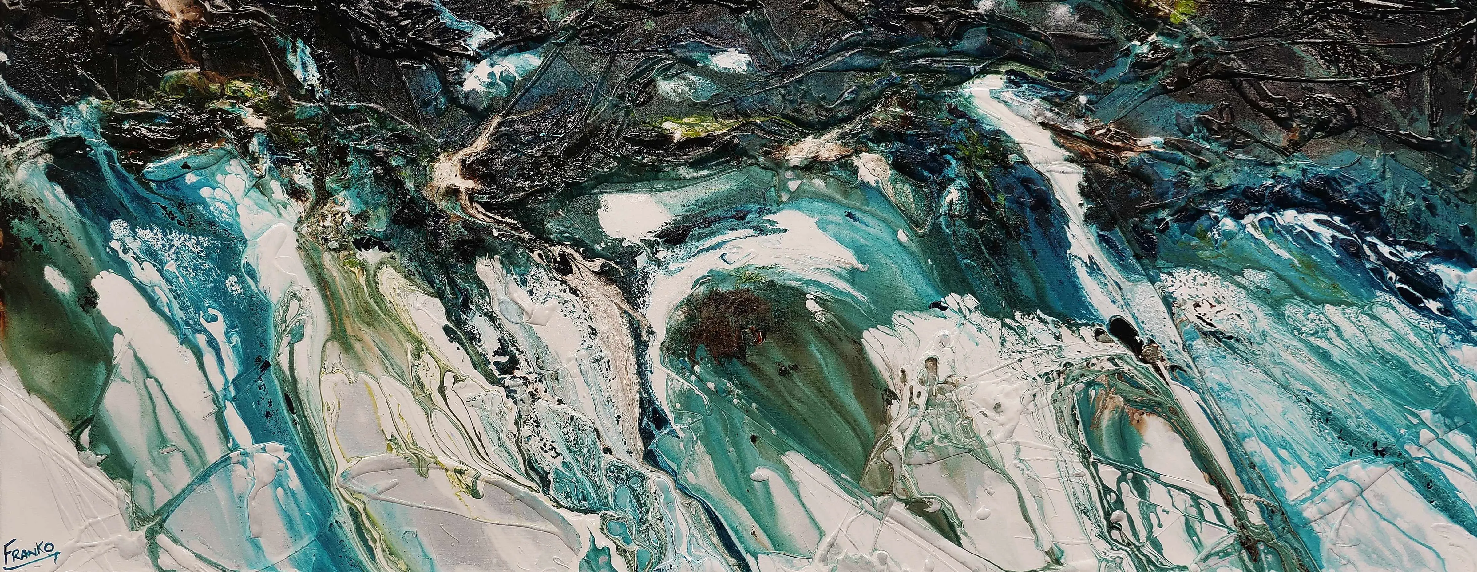 Natural Teals 200cm x 80cm Teal Textured Abstract Painting (SOLD)