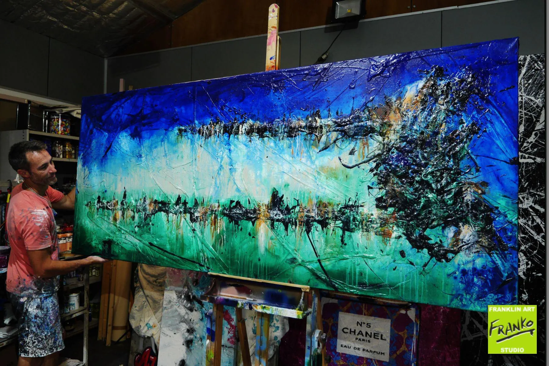 Nature 240cm x 100cm Blue Green Textured Abstract Painting (SOLD)