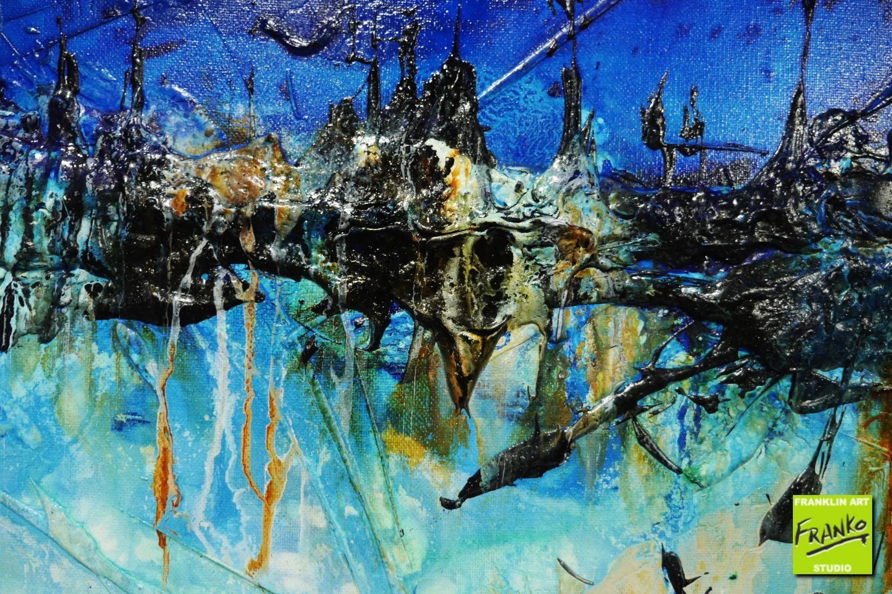 Nature 240cm x 100cm Blue Green Textured Abstract Painting (SOLD)