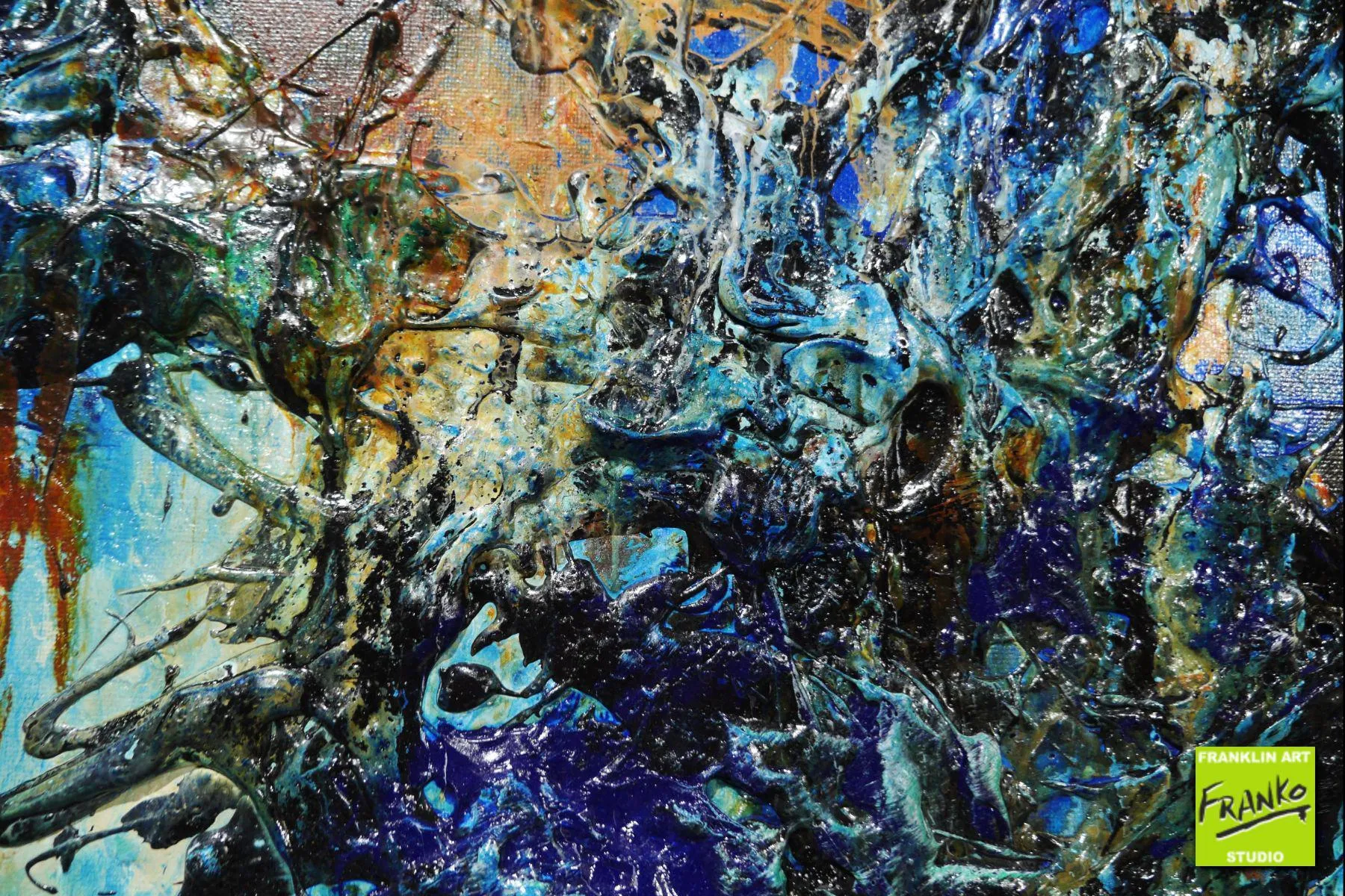 Nature 240cm x 100cm Blue Green Textured Abstract Painting (SOLD)