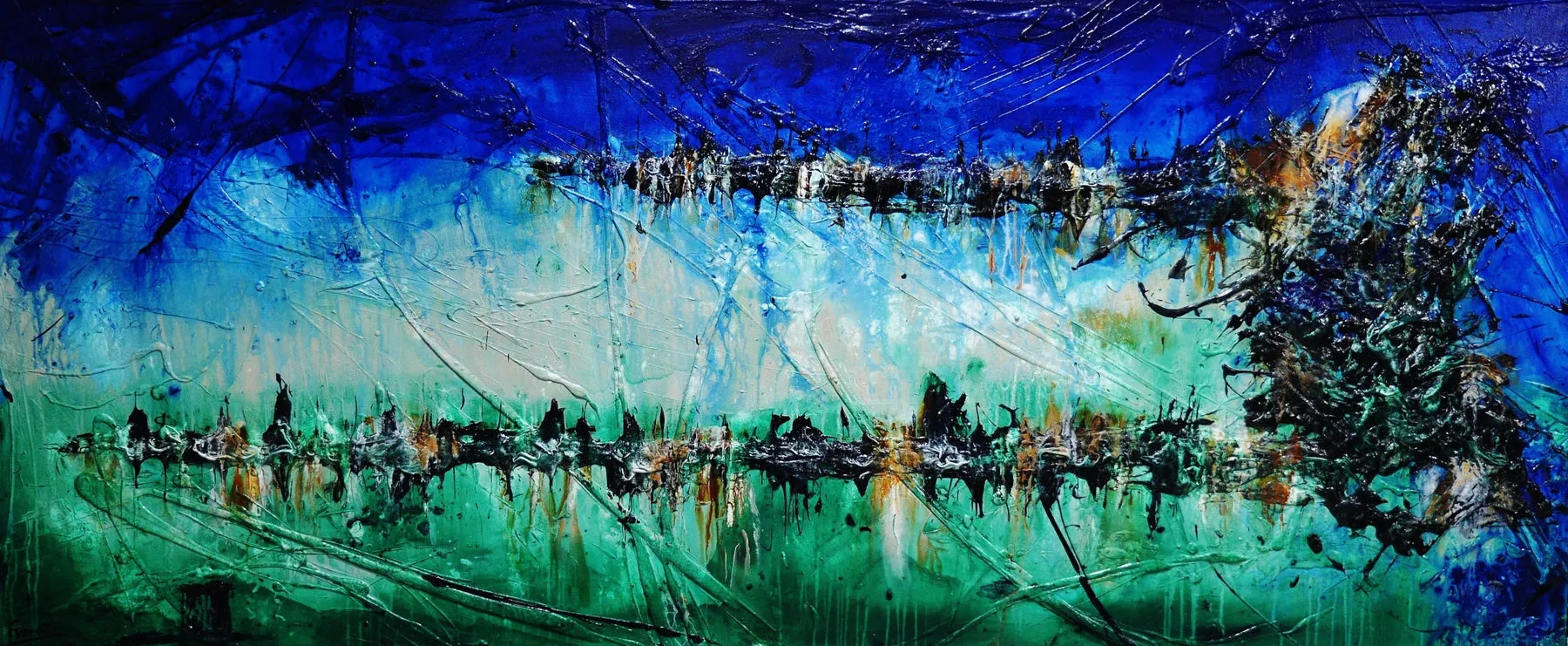 Nature 240cm x 100cm Blue Green Textured Abstract Painting (SOLD)