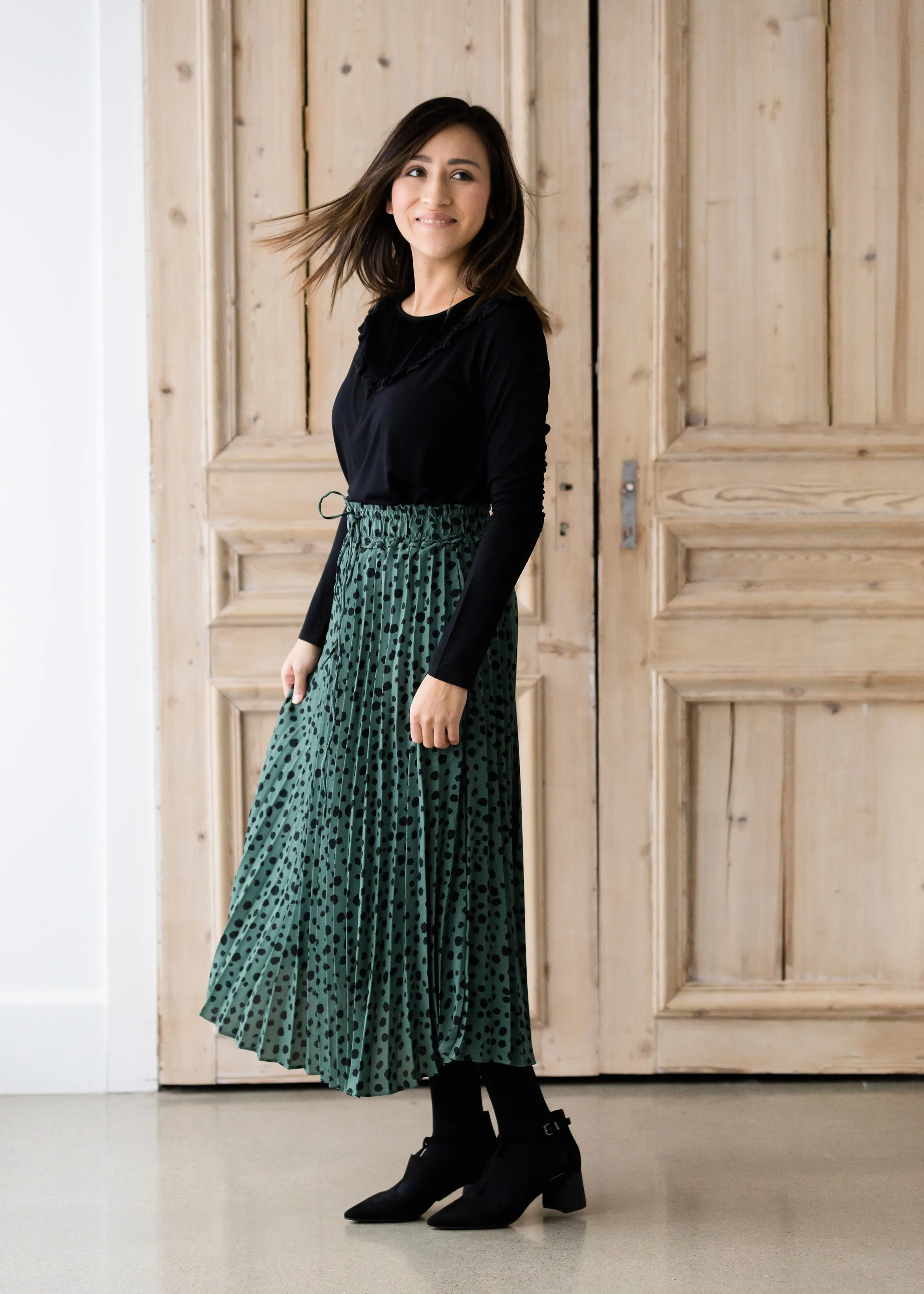 Olive Green Leopard Print Midi Skirt - FINAL SALE